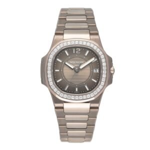 Patek Philippe Nautilus 7010/1G-010 Diamond mostrador cinza Relógio Feminino Caixa e Documentos