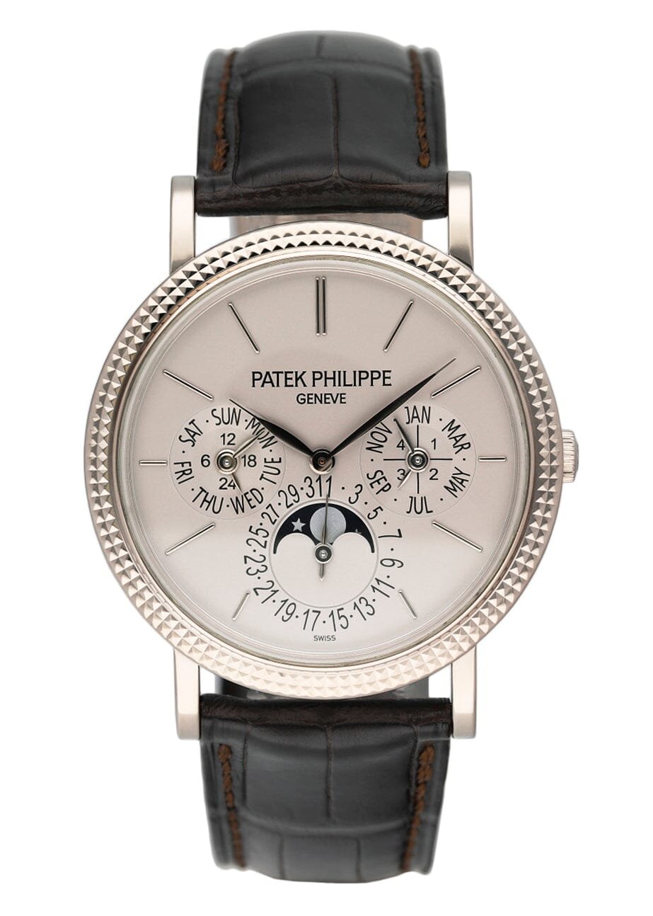 Patek Philippe Perpetual Calendar 5139G mostrador cinza Relógio Masculino Caixa e Documentos