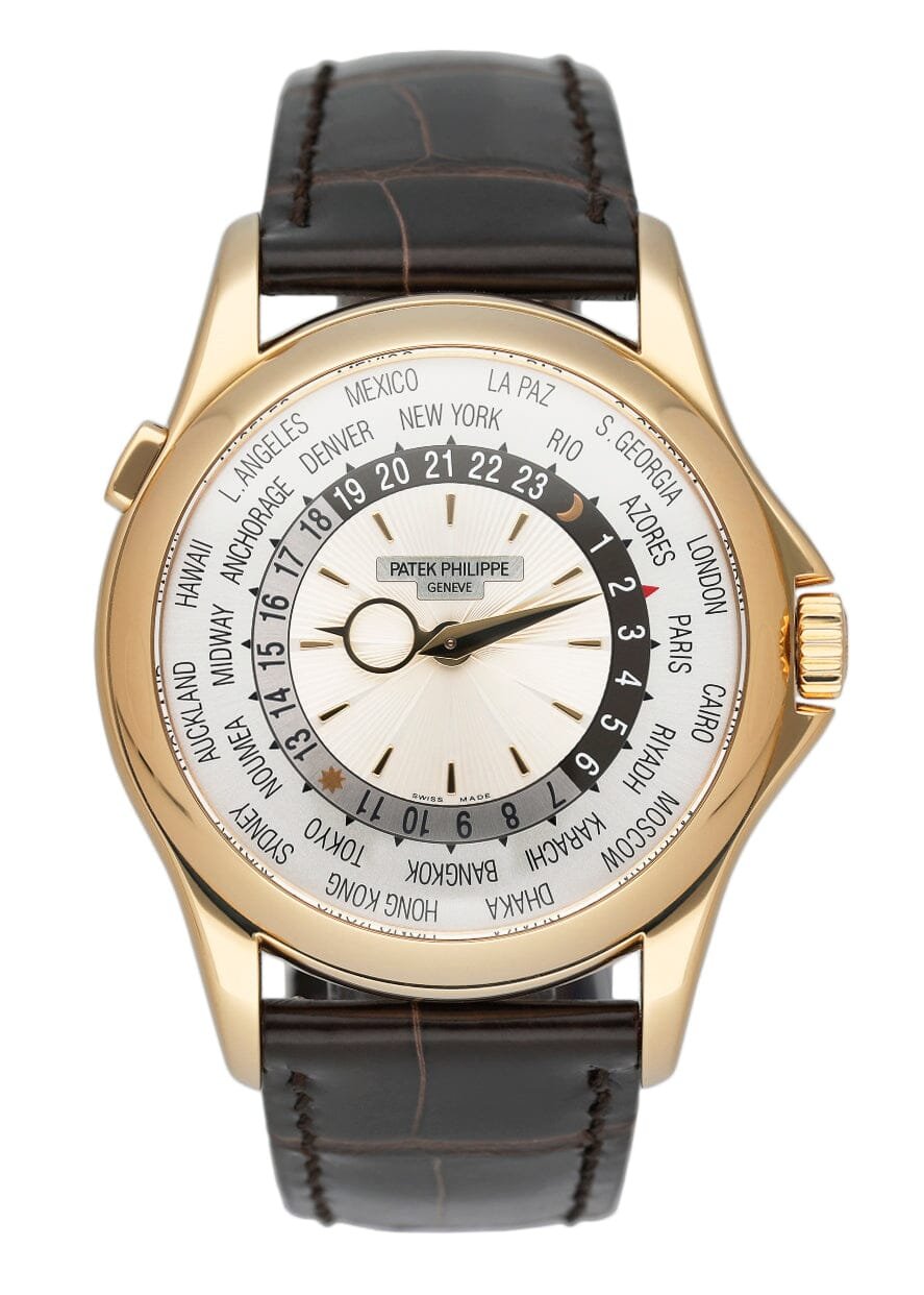 Patek Philippe World Time 5130J 18k ouro amarelo Relógio Masculino Caixa e Documentos