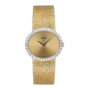 Piaget 9806 A6 Diamond mostrador champagne 18k ouro amarelo Relógio Feminino