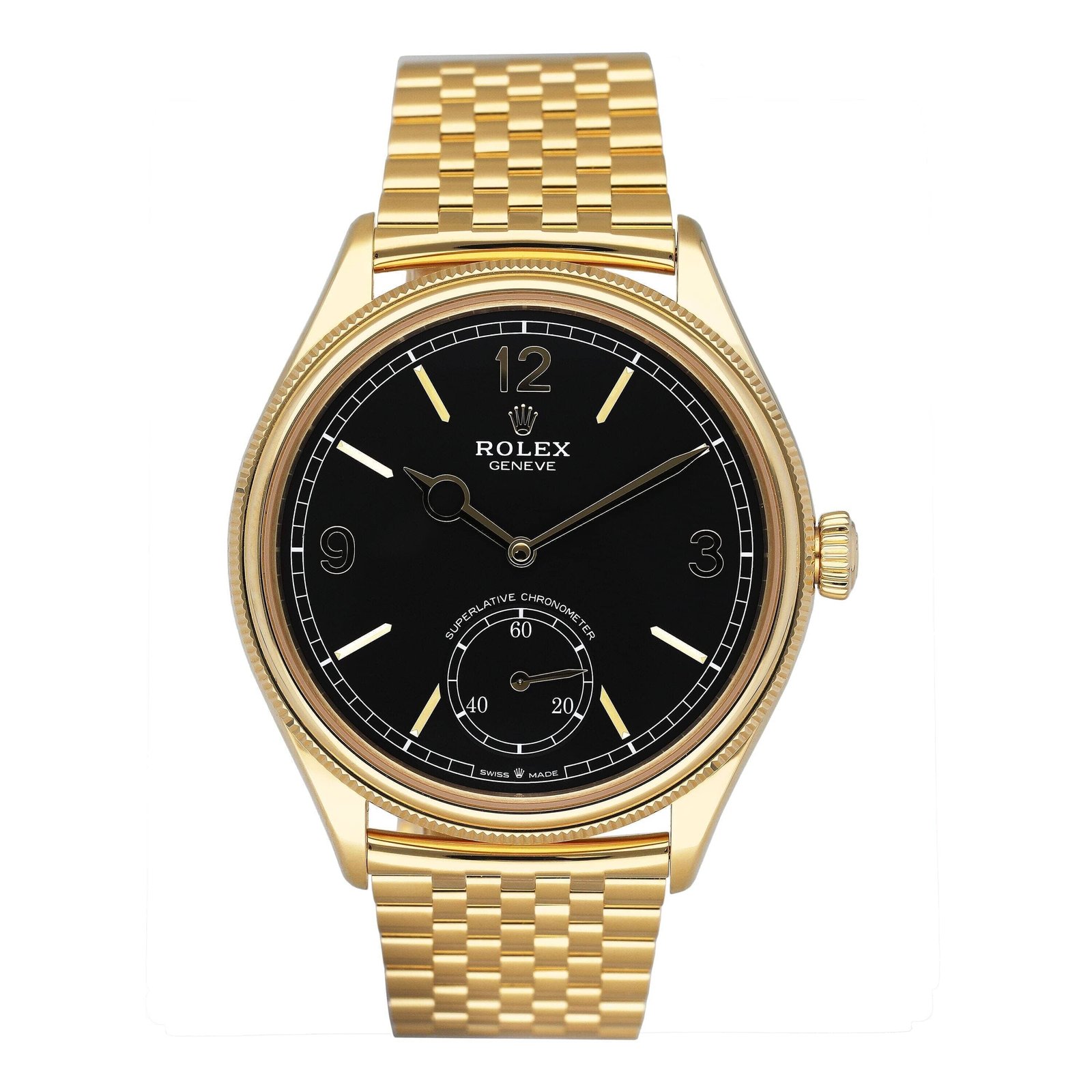 Rolex 1908 52508 mostrador preto 18k ouro amarelo Relógio Masculino Caixa e Documentos