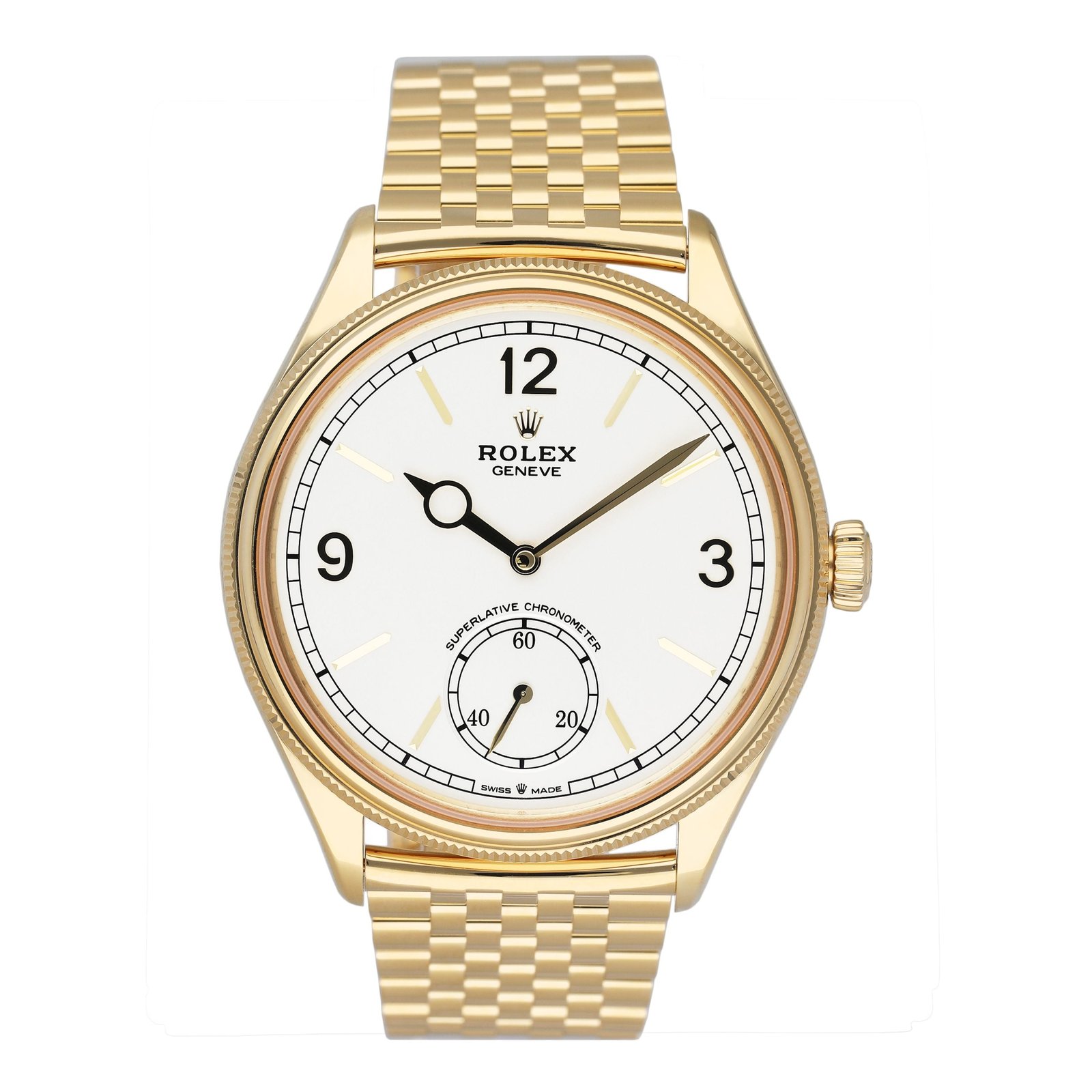 Rolex 1908 52508 mostrador branco 18k ouro amarelo Relógio Masculino Caixa e Documentos