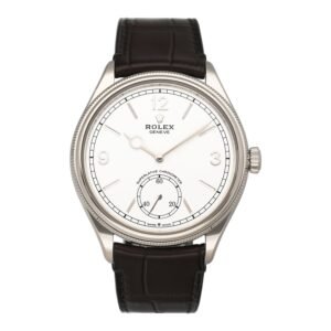 Rolex 1908 52509 Intense mostrador branco 18k ouro branco Relógio Masculino Caixa e Documentos