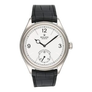 Rolex 1908 Intense mostrador branco 18k ouro branco Relógio Masculino Caixa e Documentos