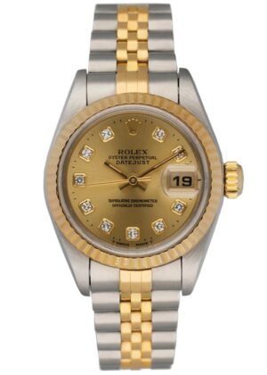 Rolex 69173 Datejust Diamond Dial Relógio Feminino Caixa e Documentos