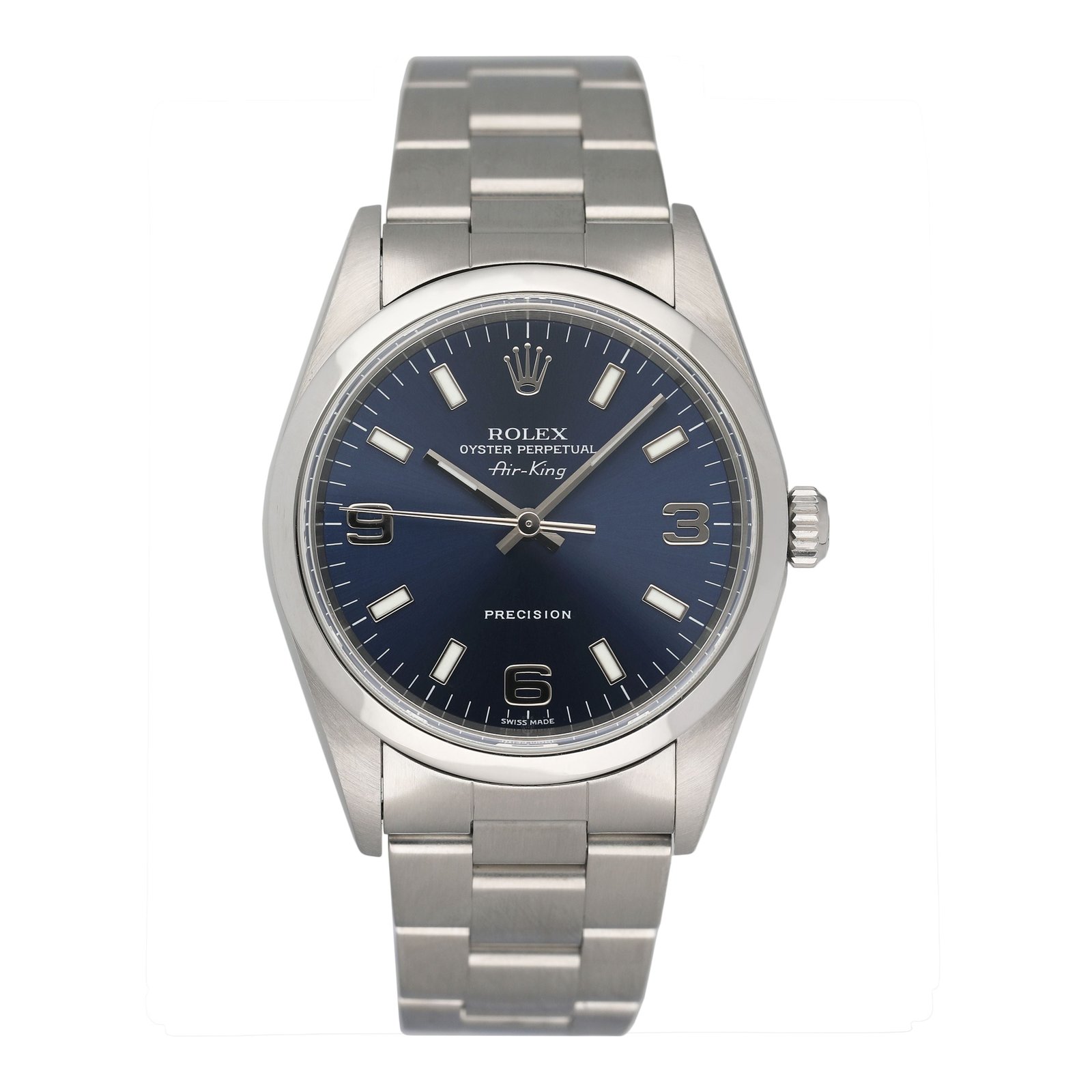 Rolex Air King 14000M mostrador azul Steel Relógio Masculino Caixa e Documentos