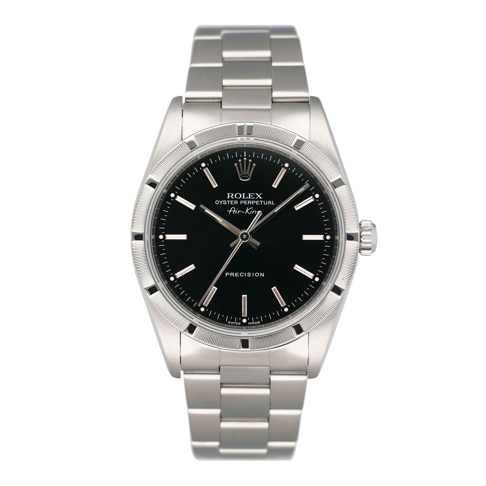 Rolex Air King Precision 14010 mostrador preto Relógio Masculino Caixa e Documentos
