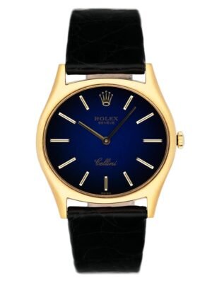 Rolex Cellini 3806 Blue Vignette Dial 18k ouro amarelo Relógio Masculino