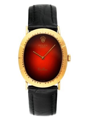 Rolex Cellini 4056 Red Vignette Dial 18k ouro amarelo Relógio Masculino