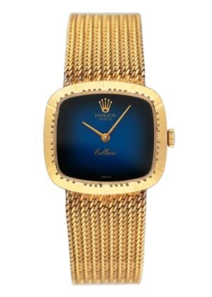 Rolex Cellini mostrador azul 18k ouro amarelo Relógio Feminino