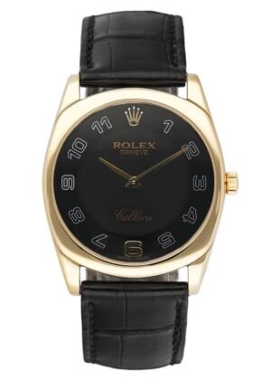 Rolex Cellini Danaos 4233/8 mostrador preto 18k ouro amarelo Relógio Masculino Caixa e Documentos