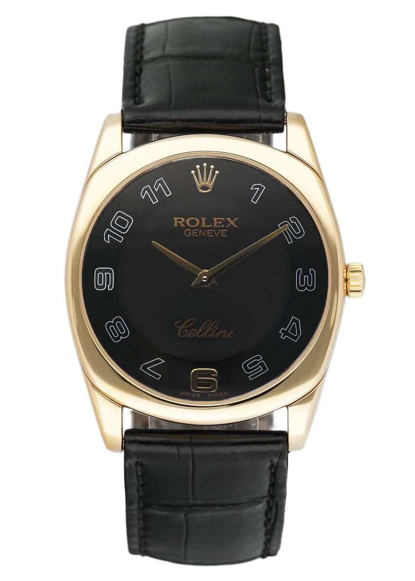 Rolex Cellini Danaos 4233/8 mostrador preto 18k ouro amarelo Relógio Masculino Caixa e Documentos