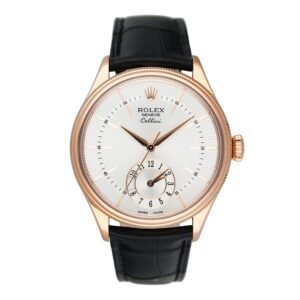 Rolex Cellini duplo fuso horário (Dual Time) 50525 mostrador prata 18k ouro rosa Relógio Masculino Caixa e Documentos