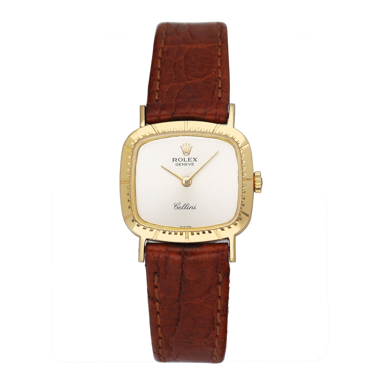 Rolex Cellini mostrador prata 18k ouro amarelo Relógio Feminino