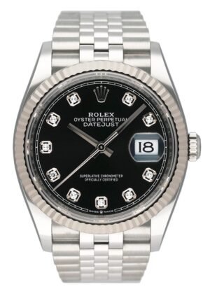 Rolex Datejust 126234 Diamond mostrador preto Relógio Masculino Caixa e Documentos