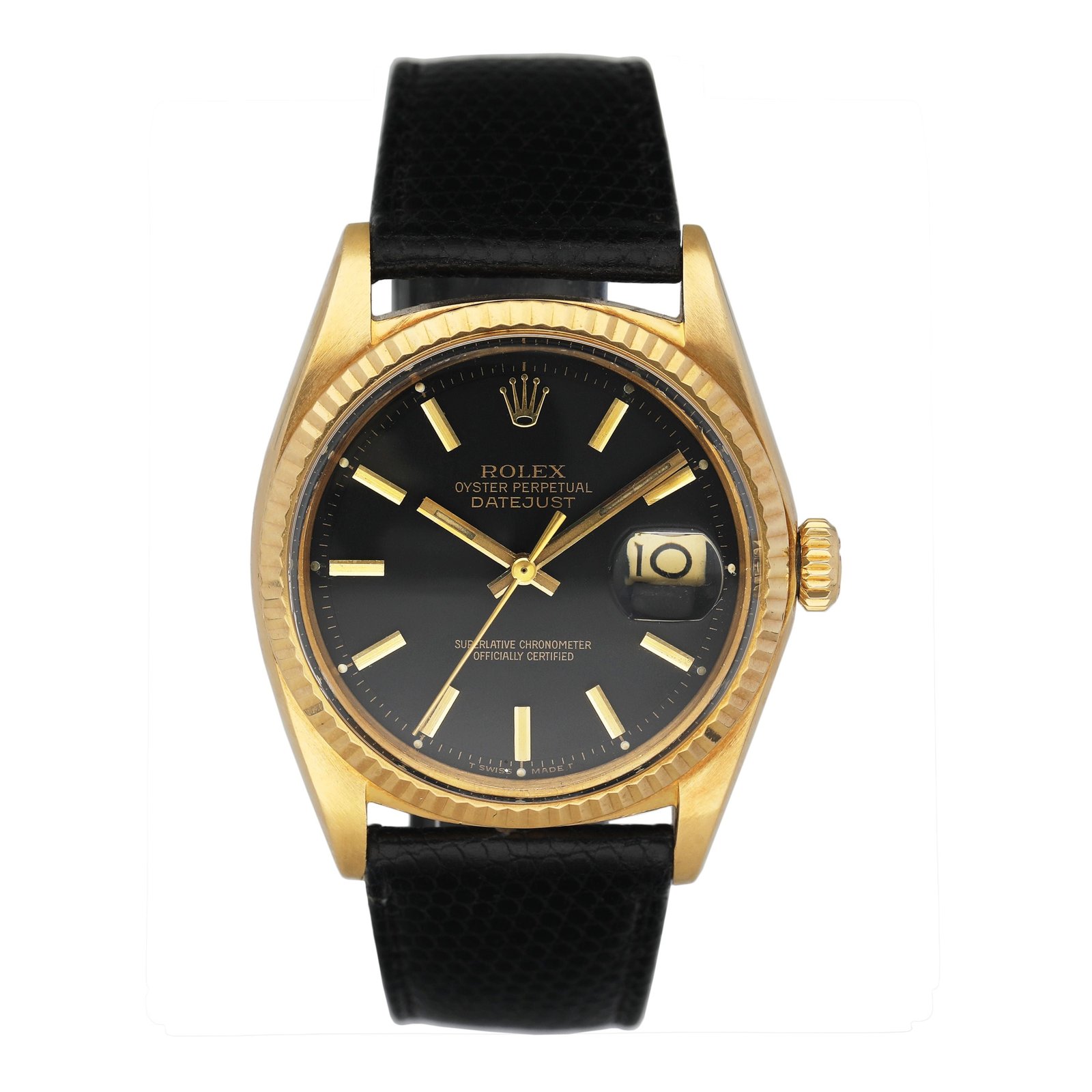 Rolex Datejust 1601 mostrador preto 18k ouro amarelo Relógio Masculino