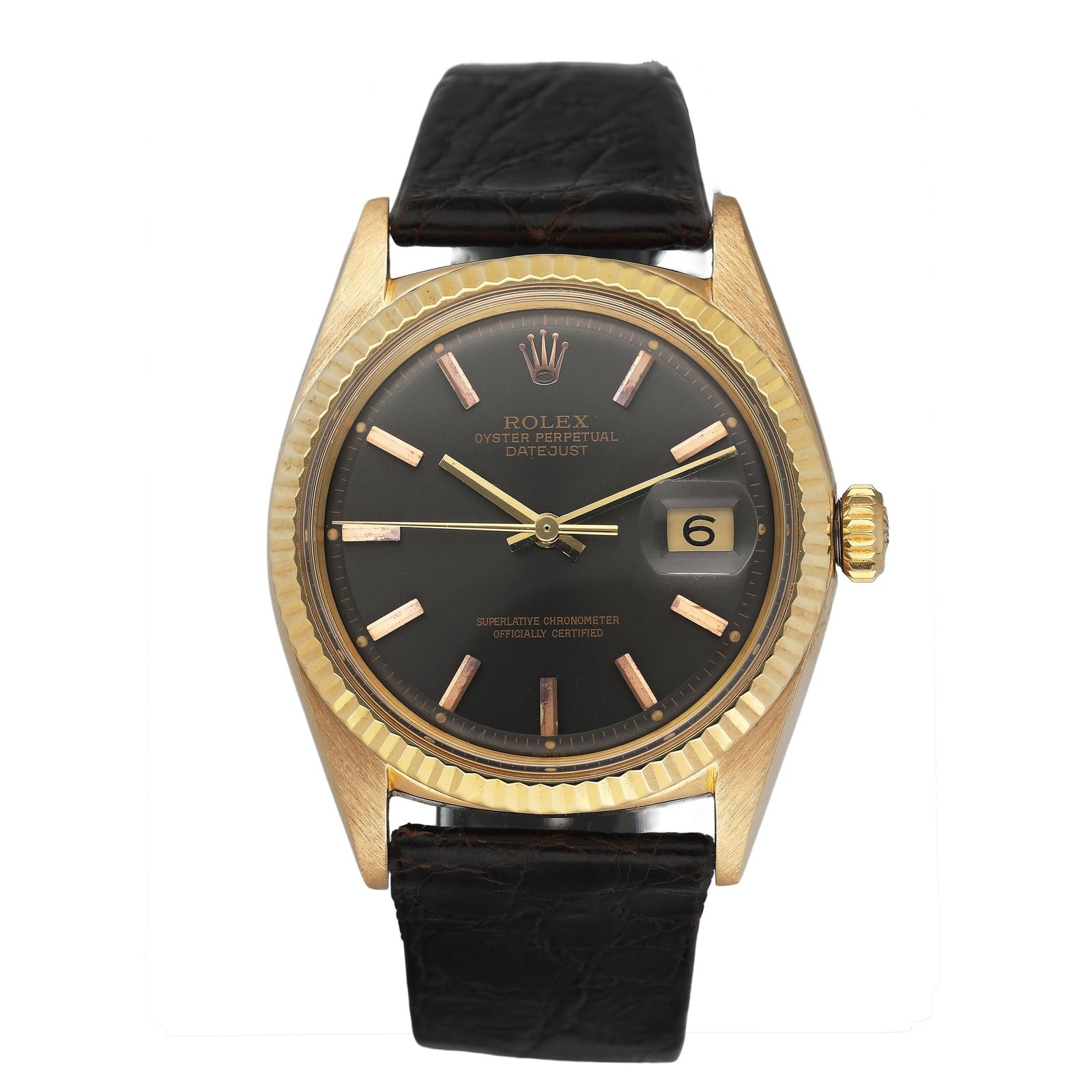 Rolex Datejust 1601 mostrador cinza 18k ouro amarelo Relógio Masculino