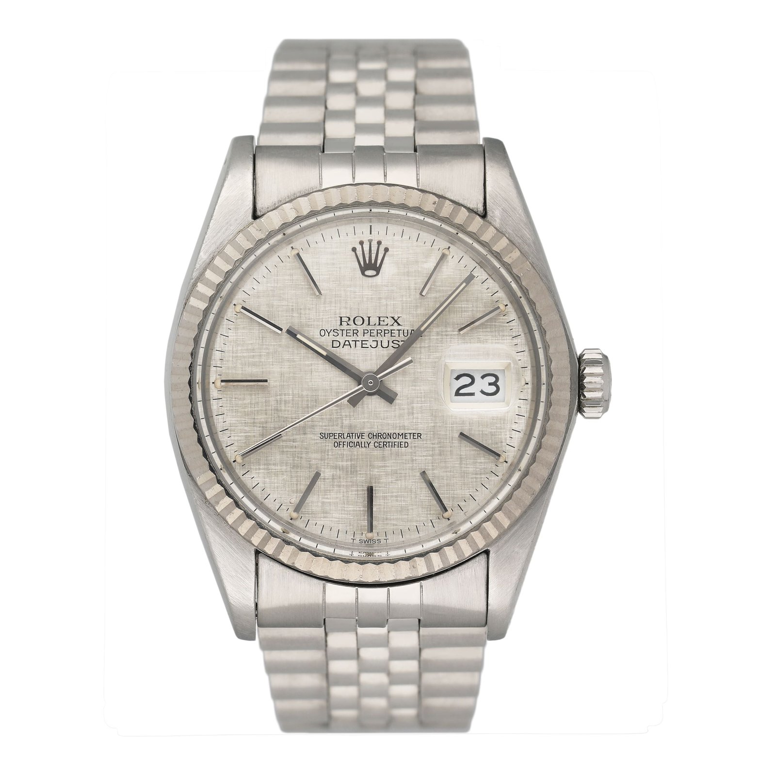 Rolex Datejust 16014 Siver Linen Dial Steel Relógio Masculino