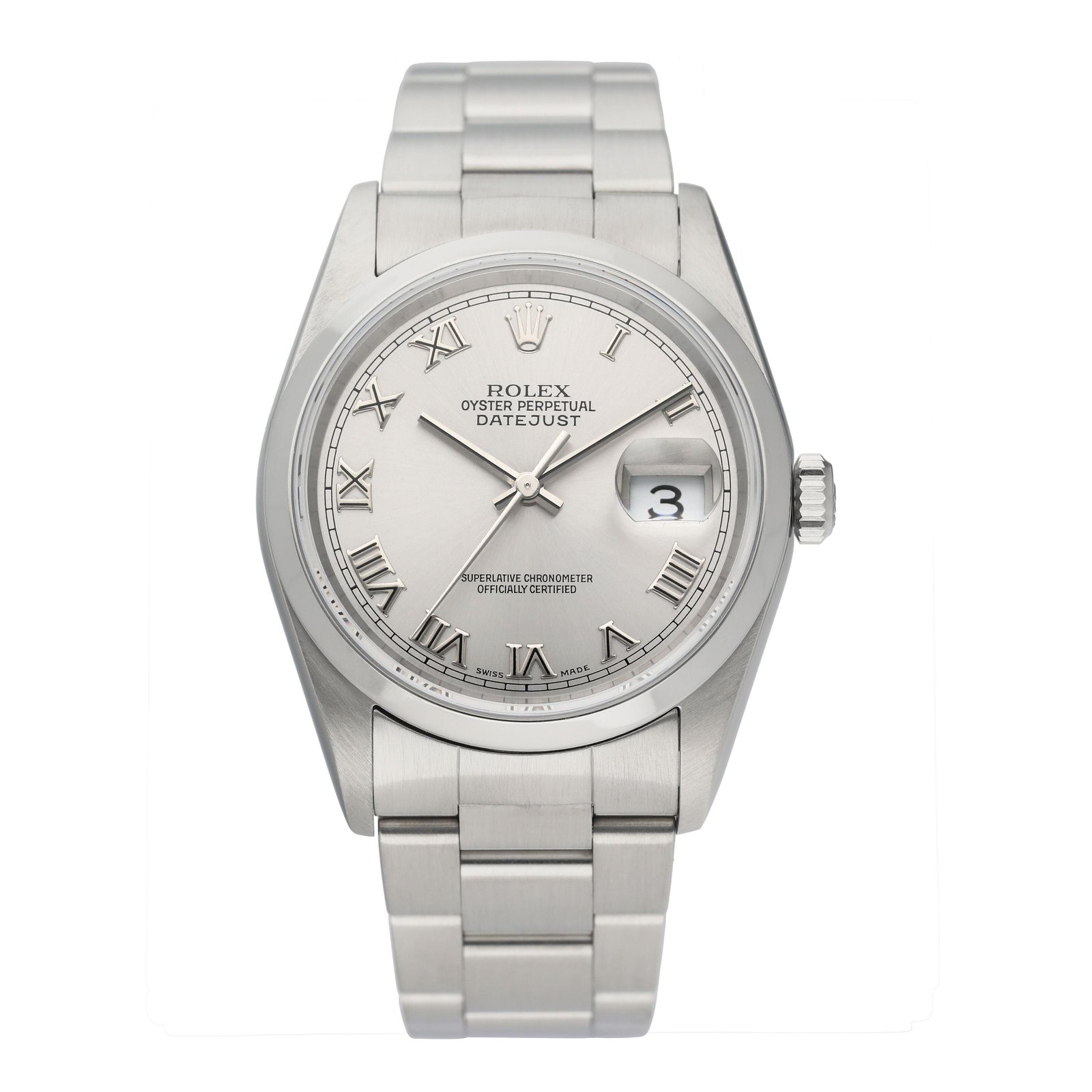 Rolex Datejust 16200 Roman mostrador prata Relógio Masculino Caixa e Documentos