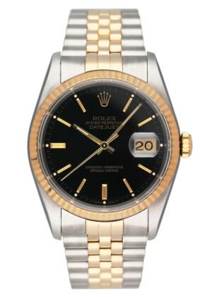 Rolex Datejust 16233 mostrador preto Two Tone Relógio Masculino