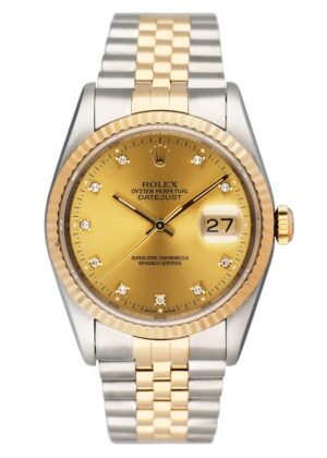 Rolex Datejust 16233 mostrador champagne Relógio Masculino Caixa e Documentos