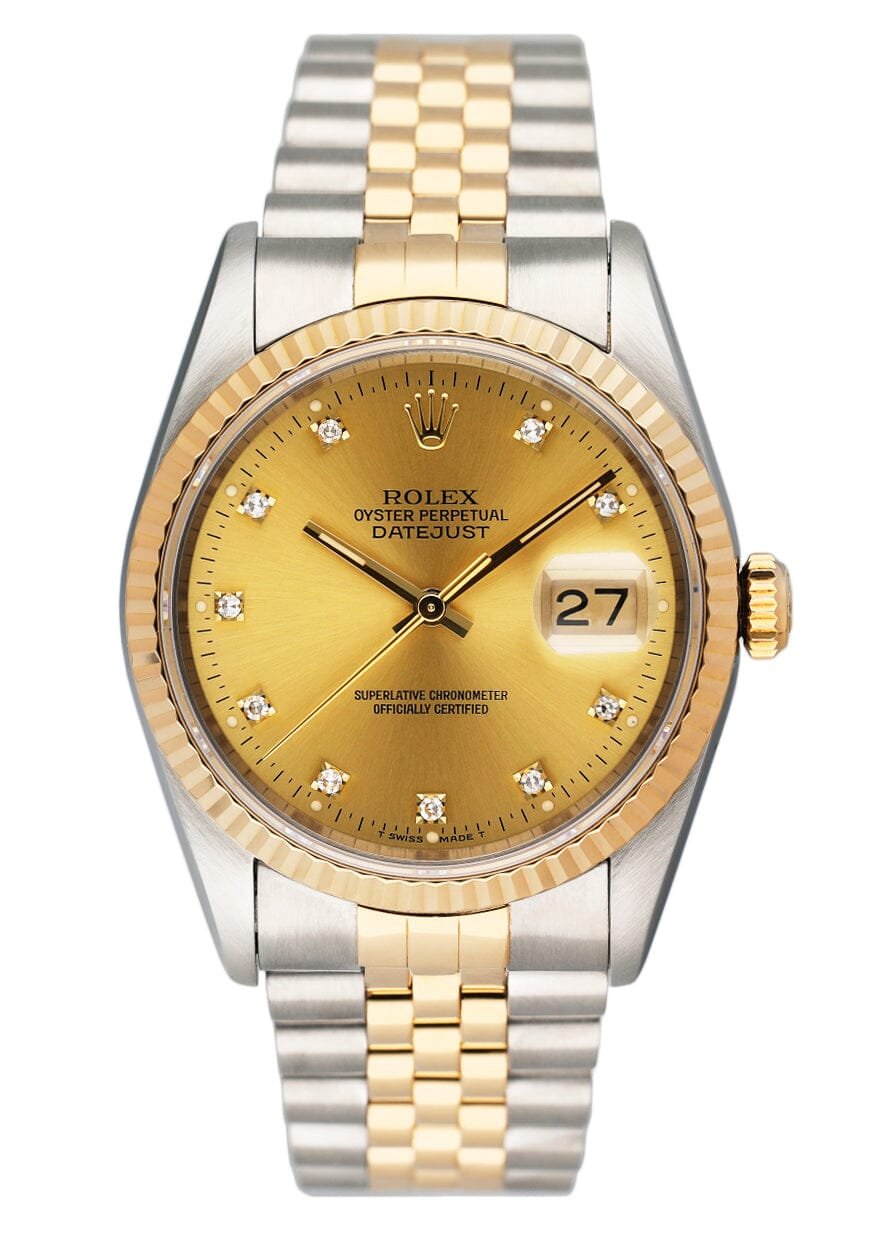 Rolex Datejust 16233 mostrador champagne Relógio Masculino Caixa e Documentos