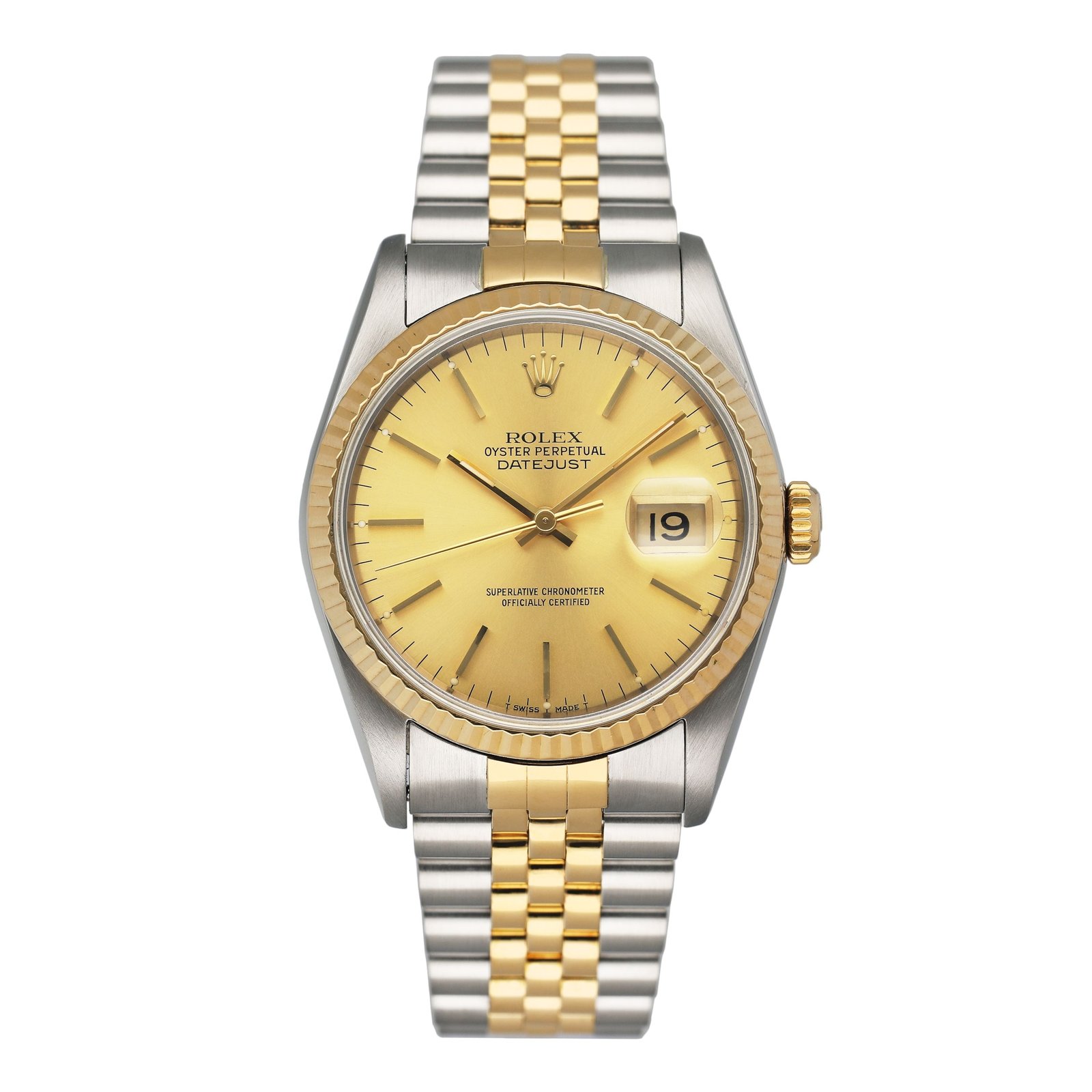 Rolex Datejust 16233 mostrador champagne Two Tone Relógio Masculino Caixa e Documentos