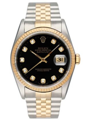 Rolex Datejust 16233 Diamond mostrador preto Two Tone Relógio Masculino