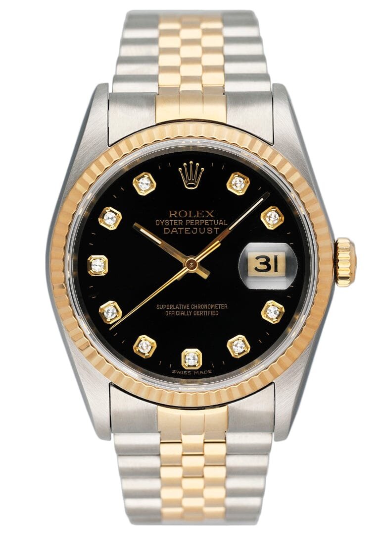 Rolex Datejust 16233 Diamond mostrador preto Two Tone Relógio Masculino