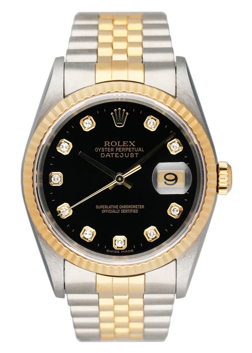 Rolex Datejust 16233 Diamond mostrador preto Two Tone Relógio Masculino