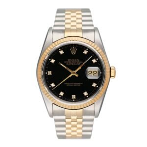 Rolex Datejust 16233 Diamond mostrador preto Two Tone Relógio Masculino Caixa e Documentos