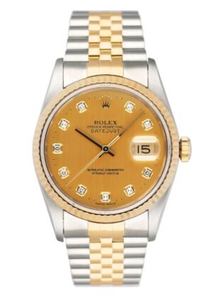 Rolex Datejust 16233 Diamond Champagne Shantung Dial Relógio Masculino