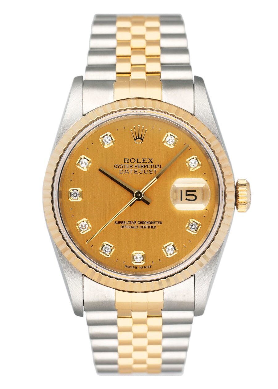 Rolex Datejust 16233 Diamond Champagne Shantung Dial Relógio Masculino