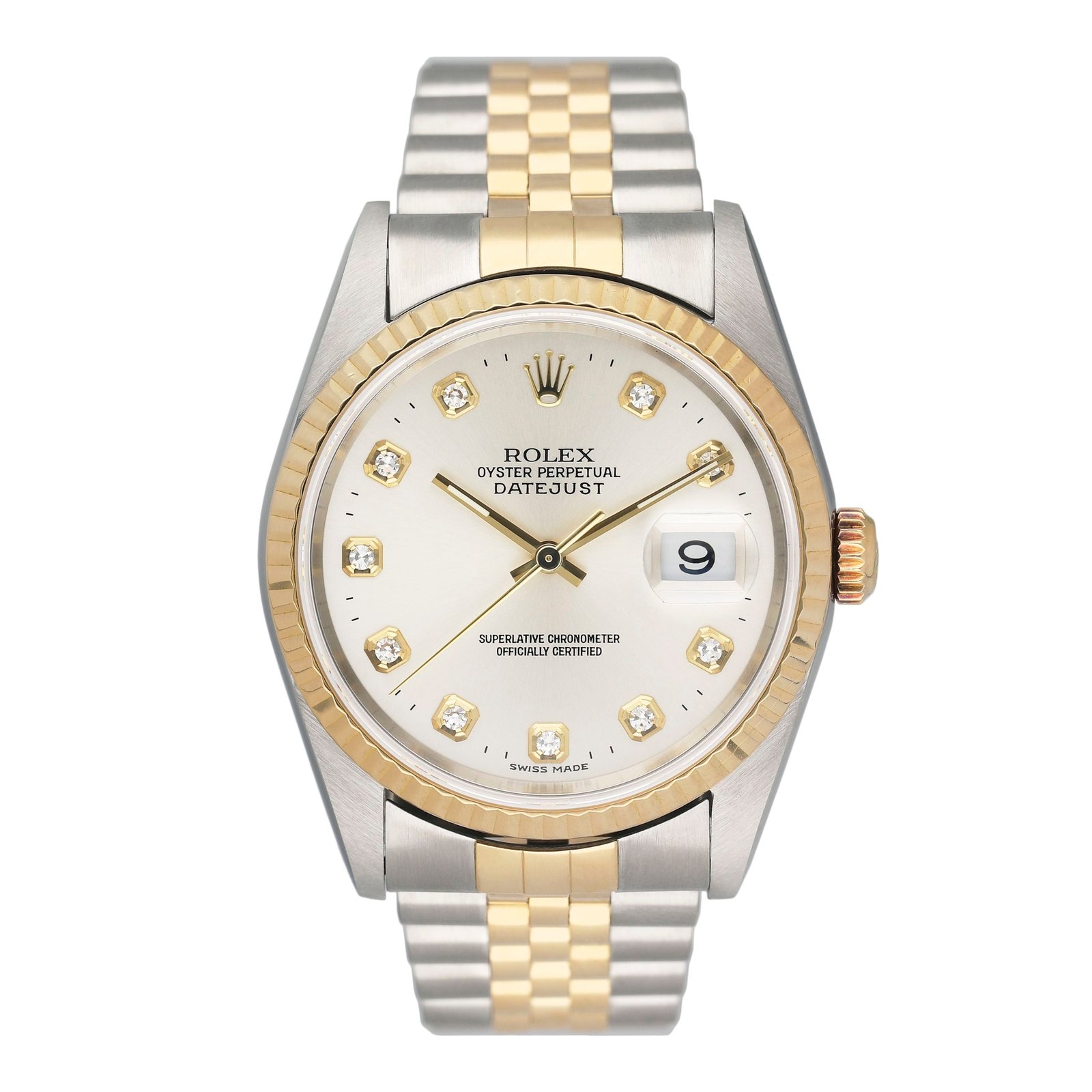 Rolex Datejust 16233 Diamond mostrador prata Relógio Masculino