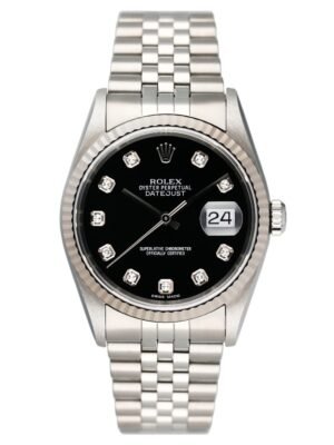 Rolex Datejust 16234 Diamond mostrador preto Relógio Masculino Caixa e Documentos