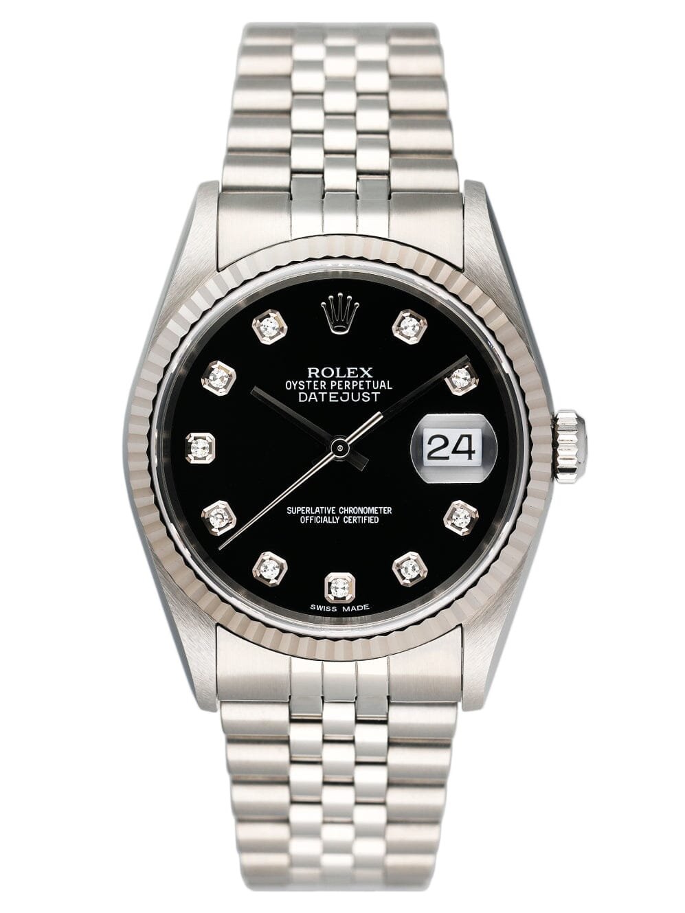 Rolex Datejust 16234 Diamond mostrador preto Relógio Masculino Caixa e Documentos