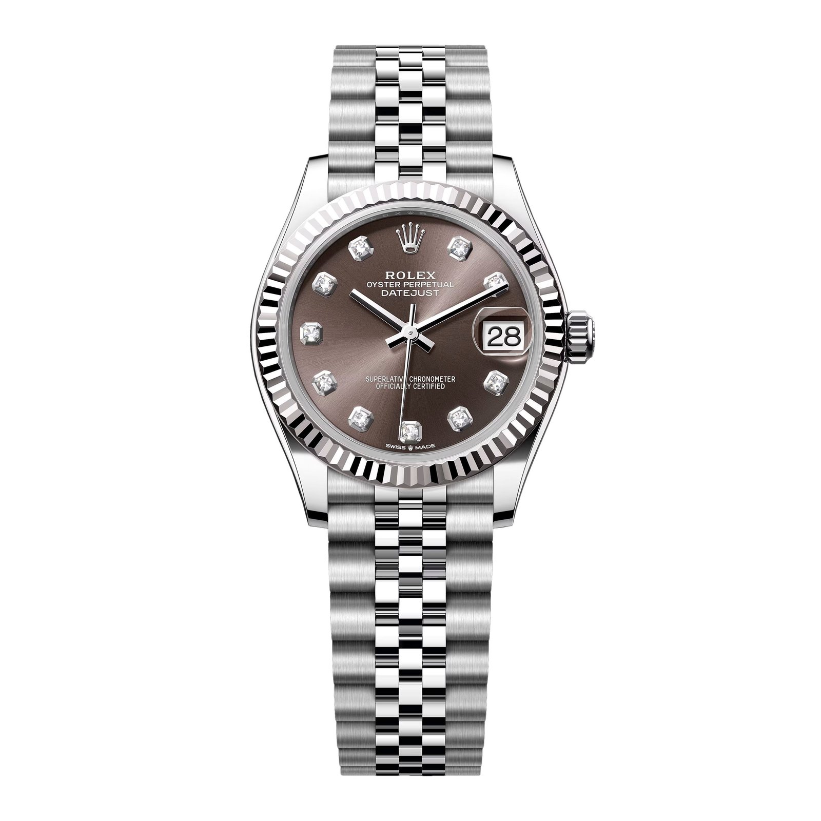 Rolex Datejust 278274 Diamond mostrador cinza Relógio Feminino Caixa e Documentos