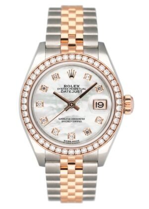 Rolex Datejust 279381RBR Diamond MOP Dial Relógio Feminino Caixa e Documentos