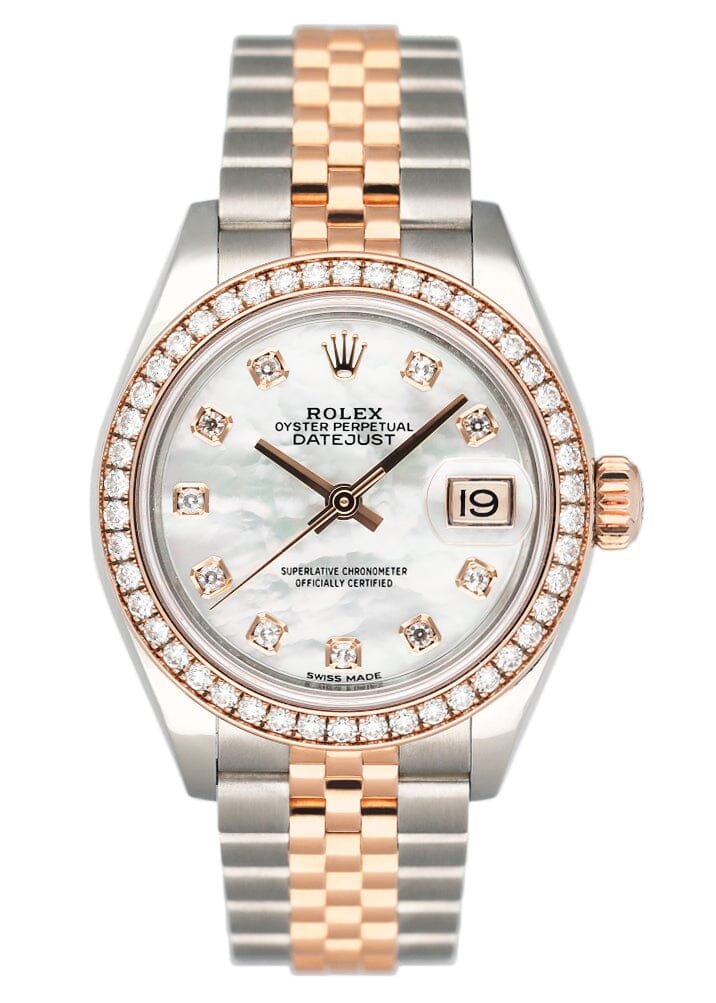 Rolex Datejust 279381RBR Diamond MOP Dial Relógio Feminino Caixa e Documentos