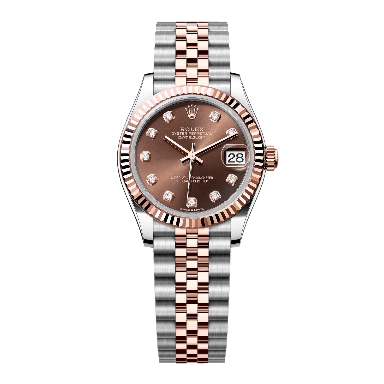 Rolex Datejust 31 278271 Diamond Chocolate Dial Relógio Feminino Caixa e Documentos
