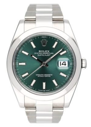 Rolex Datejust 41 126300 Green Dial Steel Relógio Masculino Caixa e Documentos