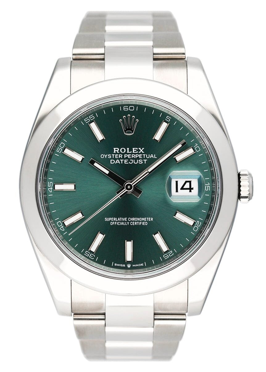 Rolex Datejust 41 126300 Green Dial Steel Relógio Masculino Caixa e Documentos