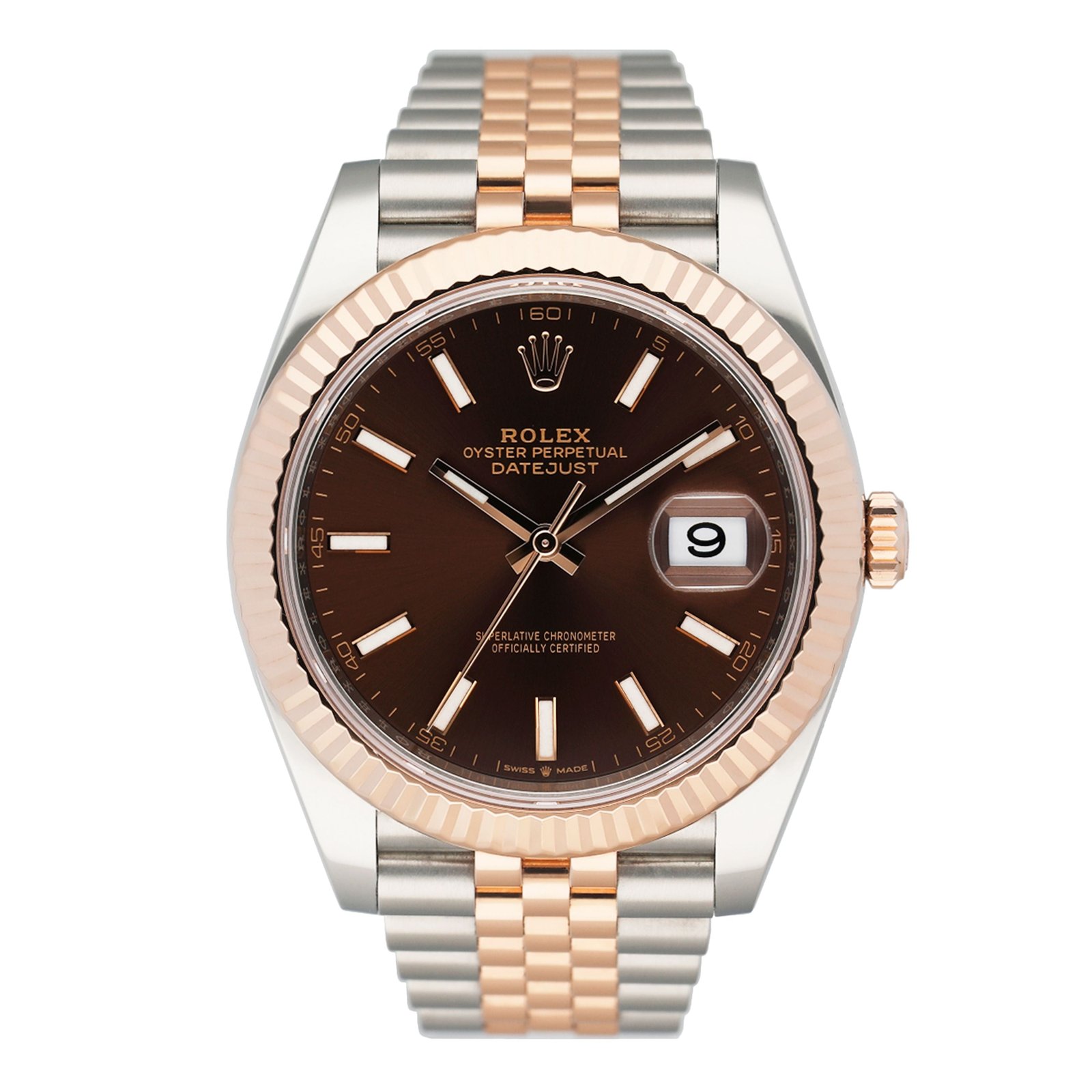 Rolex Datejust 41 126331 Chocolate Dial ouro rosa Relógio Masculino Caixa e Documentos