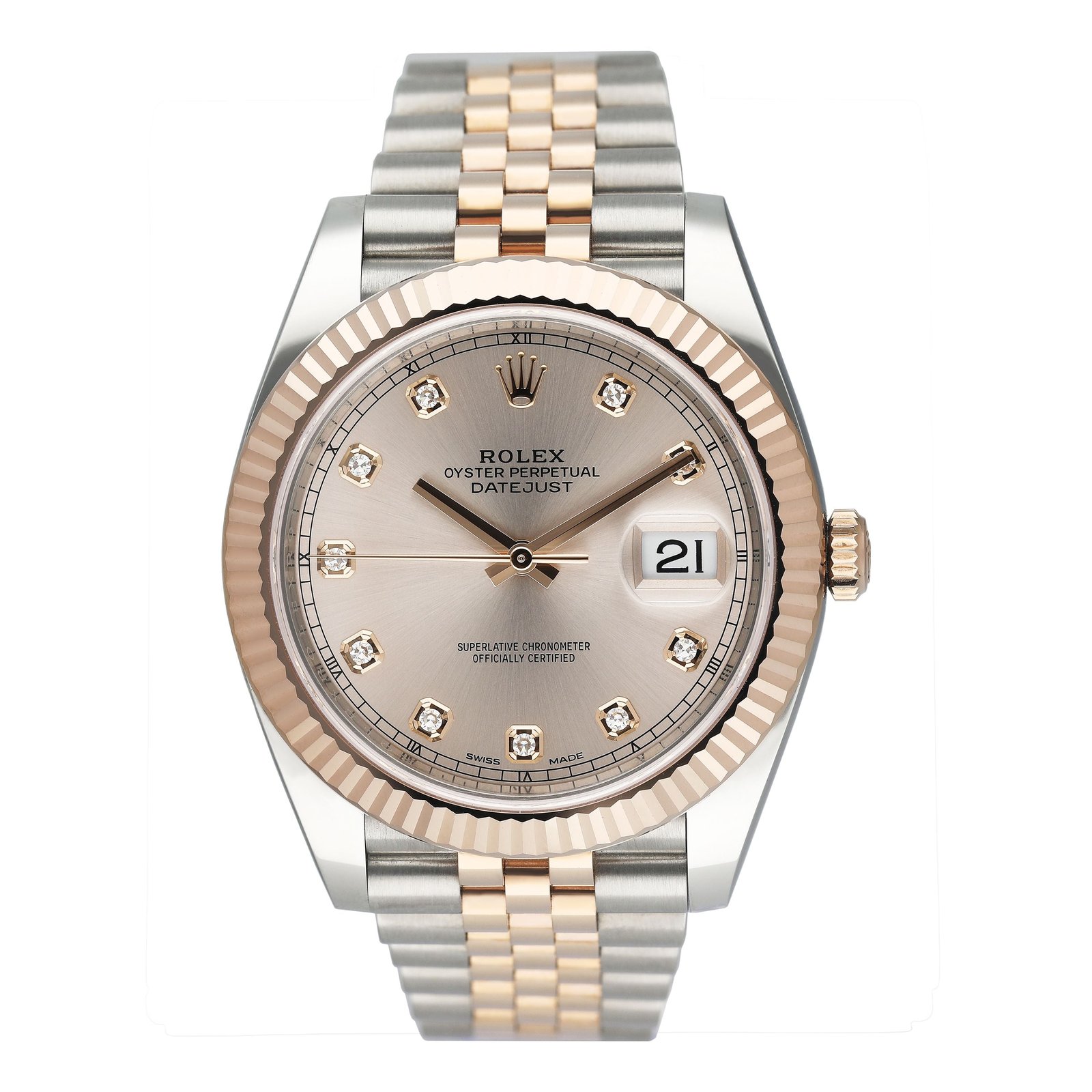 Rolex Datejust 41 126331 Diamond Sundust Dial ouro rosa Relógio Masculino Caixa e Documentos