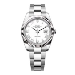 Rolex Datejust 41 126334 mostrador branco Roman Steel Relógio Masculino Caixa e Documentos