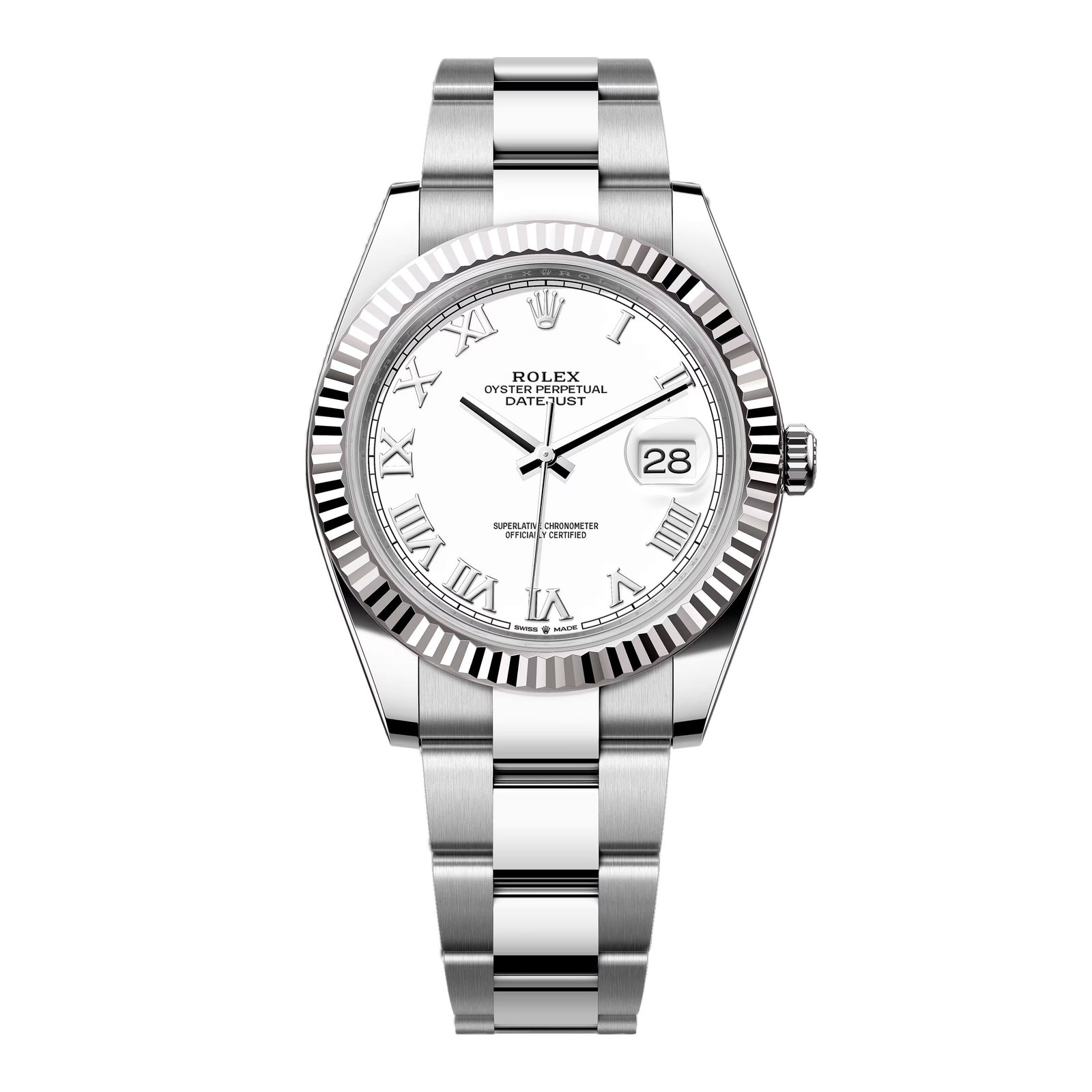 Rolex Datejust 41 126334 mostrador branco Roman Steel Relógio Masculino Caixa e Documentos