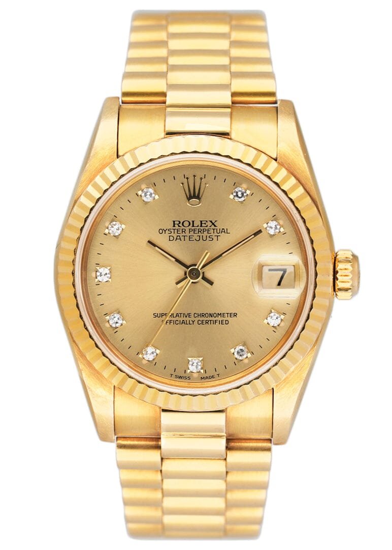 Rolex DateJust 68278 Diamond mostrador champagne Relógio Feminino Caixa e Documentos