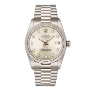 Rolex Datejust 68289 Midsize Diamond mostrador prata Relógio Feminino