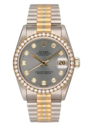 Rolex Datejust 68289 Tridor Midsize Diamond mostrador cinza Relógio Feminino