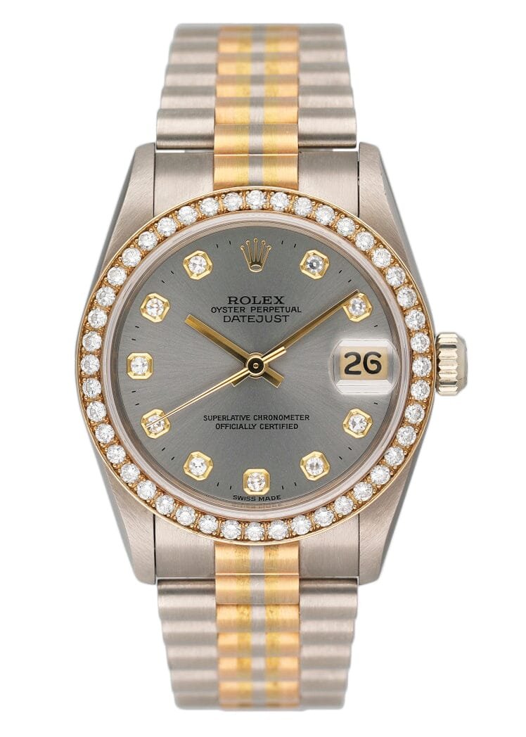 Rolex Datejust 68289 Tridor Midsize Diamond mostrador cinza Relógio Feminino